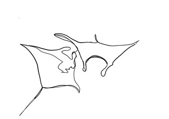 inked line art of oceanic manta rays on transparent background clip art
