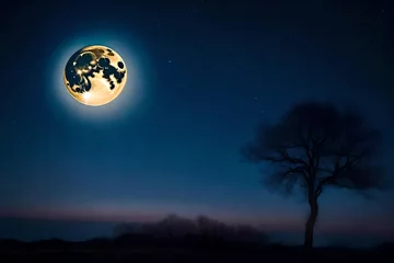Crédence de cuisine en verre imprimé Pleine Lune arbre Happy dreams. Image of a calm full moon rising at night.