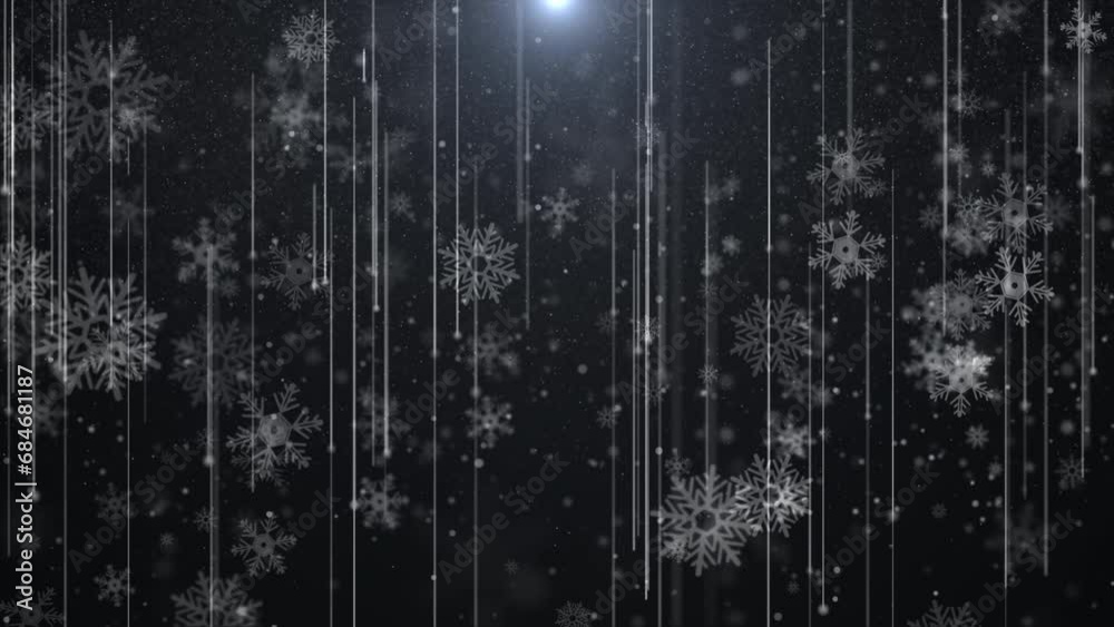 Poster christmas winter white snowflakes falling with straight tail and bokeh 4k motion loop background