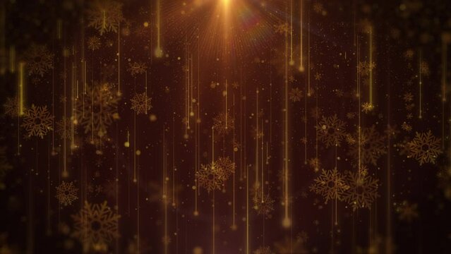 Christmas glittering gold particle falling. Abstract defocused bokeh for new year, Christmas, celebration festival 4K motion background 