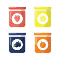 organic homemade jam jar strawberry lemon blueberry orange fresh fruits vector illustration