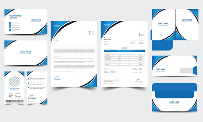 Corporate identity template design. Realistic bundle with folder, letter, envelope and business card.