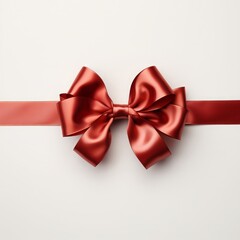 gift red ribbon in traditional style, horizontal ribbon extends from the center of the bow to the edges of the image