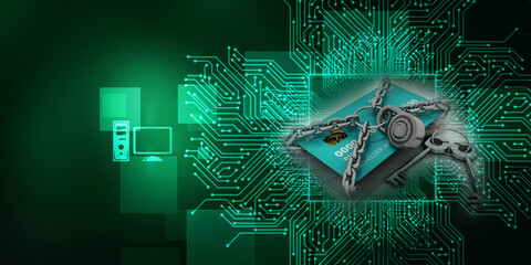 3d rendering  credit or debit card protection lock

