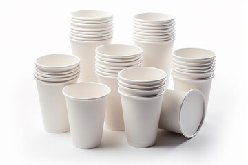 Disposable paper coffee cups isolated on a white background with clipping path