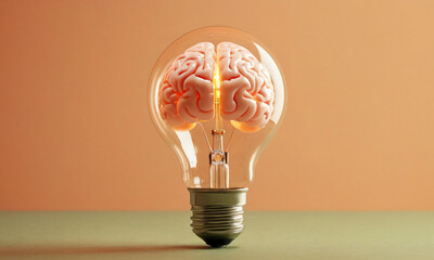 human brain with light bulb