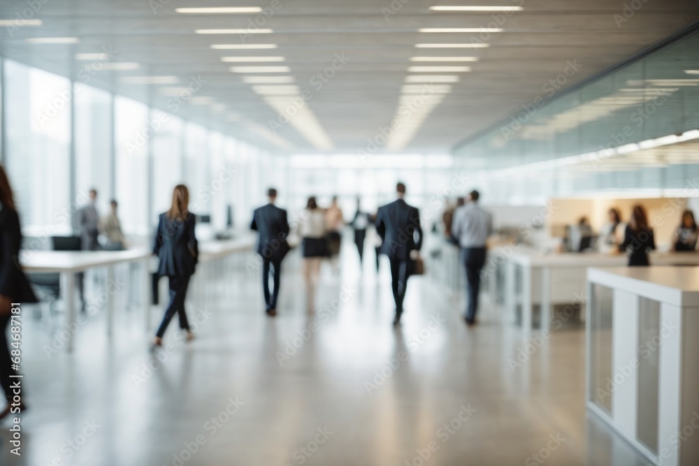 Poster blurred background of a modern office with working businessmen. banner background for copy space.