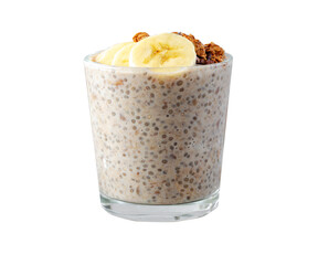 Chia Pudding with Banana, Granola and Cinnamon, Overnight Banana Oats, Healthy Breakfast or Snack, Vegetarian Food