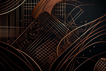 Abstract background with geometric shapes and golden lines. Vector illustration. Eps 10