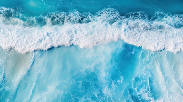 Blue waves ocean from top down aerial view. Generative Ai