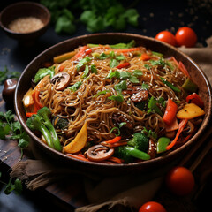 fresh hot chow min with vegetables, generative ai, 