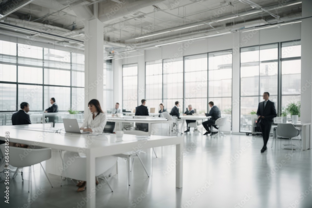 Aufkleber blurred background of a modern office with working businessmen. banner background for copy space.