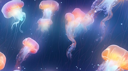 Luminous Jellyfish Underwater Animal Tentacles: Seamless Tileable Texture of Jellyfish