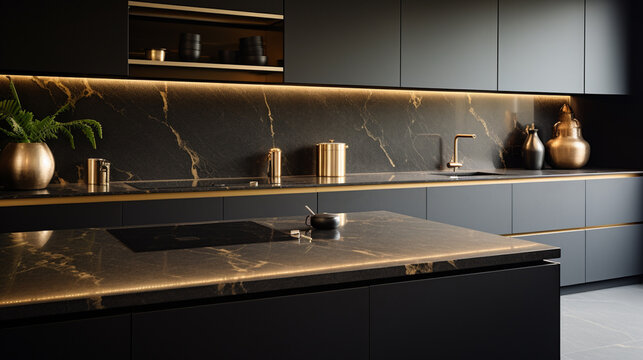 Nowoczesny design otwartej kuchni w luksusowym stylu