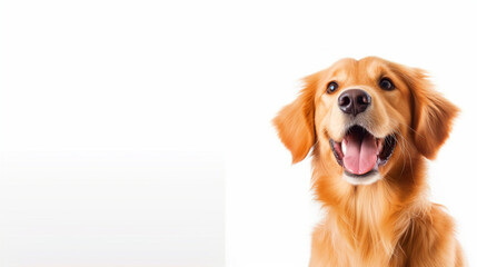 Happy golden retriever dog portrait on isolated white background - ai generative