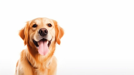 Happy golden retriever dog portrait on isolated white background - ai generative