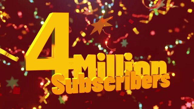 4 million subscribers, 4 million subscribers social media post background template, 4 million achievement celebration 3D rendering text Black background