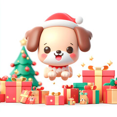 Fototapeta premium Playful 3D Jumping Holiday Doggie