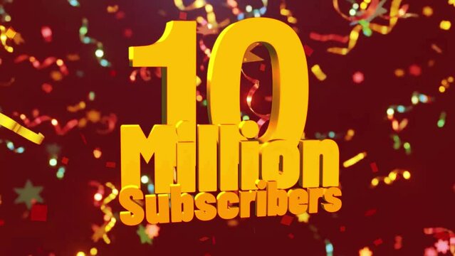 10 million subscribers, 10 million subscribers social media post background template, 10 million achievement celebration 3D rendering text Black background