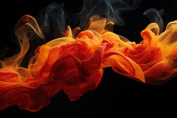 Orange smoke on black background. Color smoke. Water splash. Cosmic stardust.