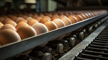 Automated sorting of raw and fresh chicken eggs - obrazy, fototapety, plakaty
