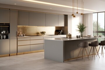 Modern and contemporary kitchen design with LED and sleek design. Details of interior design, generative ai, render 3d