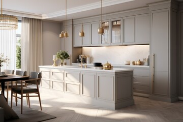 Modern and contemporary kitchen design with LED and sleek design. Details of interior design, generative ai, render 3d