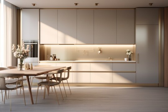 Modern and contemporary kitchen design with LED and sleek design. Details of interior design, generative ai, render 3d