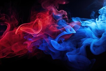 Fototapeta premium Red, blue smoke black background. Color smoke. Water splash. Cosmic stardust.