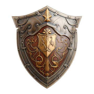 Medieval knight's shield coat of arms isolated on transparent and white background. PNG transparent
