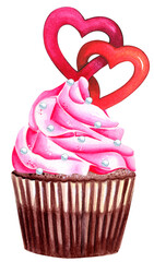 Valentines Cupcake. St. Valentine's Cupcake. Watercolor Muffin