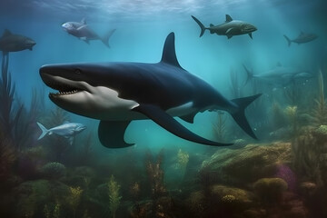 Killer Whale, orcinus orca. Neural network AI generated art