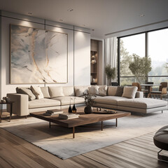 modern living room with a huge canvas on the wall