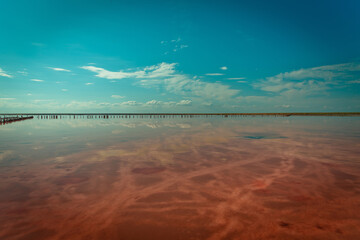 Salty pink lake in Ukraine on the Arabat Spit
