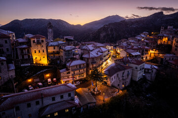 Dimitsana Village in Arcadia Greece during sunset