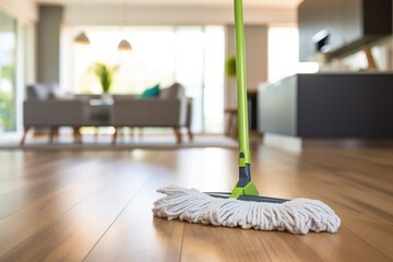 Fototapeta premium Detailed close-up of a mop, ready to tackle any mess on your sleek wooden floors.