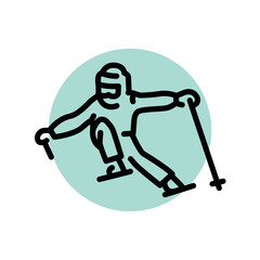Skier black line icon. Skiing in winter.