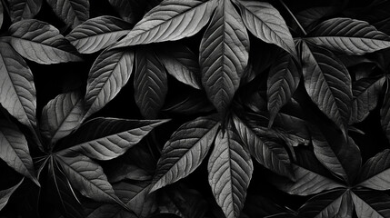  black leaves on black background. Generative AI.
