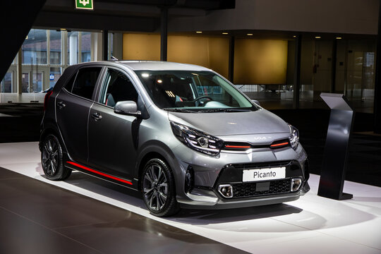 Kia Picanto GT-Line car at the Brussels Autosalon European Motor Show. Brussels, Belgium - January 13, 2023.