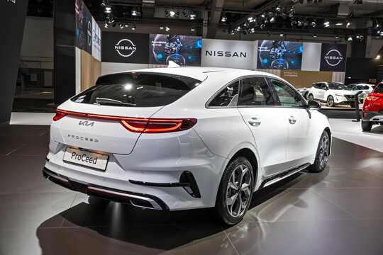 Kia ProCeed GT car showcased at the Brussels Autosalon European Motor Show. Brussels, Belgium - January 13, 2023.