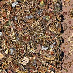 Native American hand drawn vector doodles frame