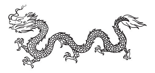 line art of ancient chinese dragon. outline of china dragon ornament. 