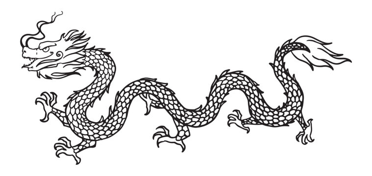 line art of ancient chinese dragon. outline of china dragon ornament. 
