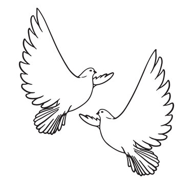 line art of two dove flying.