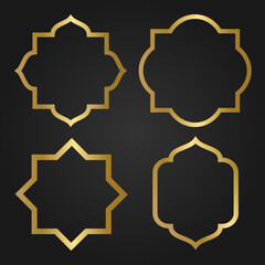 Collection of gold color decorative islamic frames and borders