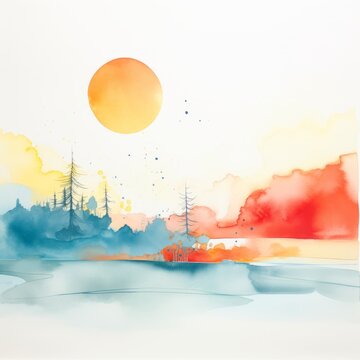 Generative AI image of  abstract watercolor landscape