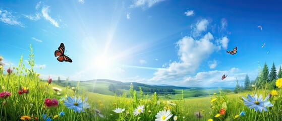 summer spring field on background blue sky