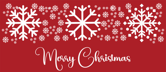 Fototapeta na wymiar Merry Christmas, White and red seamless snowflake border, Christmas design for greeting card