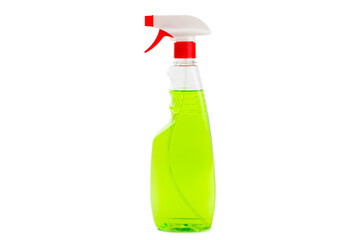 Detergent in a spray bottle isolated on a white background. Detergent for windows, glass, mirrors. cleaning products. Household chemicals. Cleaning concept.