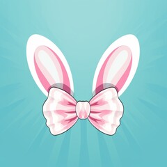 
Easter bunny ears with pink ribbon on pastel green background with copy space. Happy Easter background.